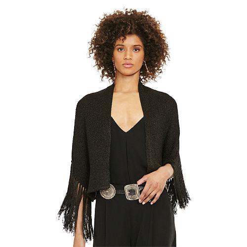 Polo Ralph Lauren Fringed Open-front Cardigan Black