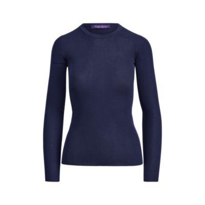 Ralph Lauren Ribbed Silk Crewneck Sweater Bright Navy