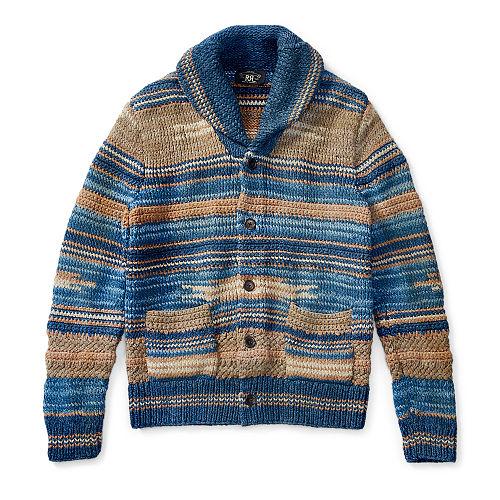 Ralph Lauren Rrl Indigo Cotton-blend Cardigan Ochre