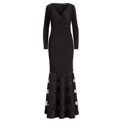 Ralph Lauren Tulle-panel Jersey Gown Blk/blk
