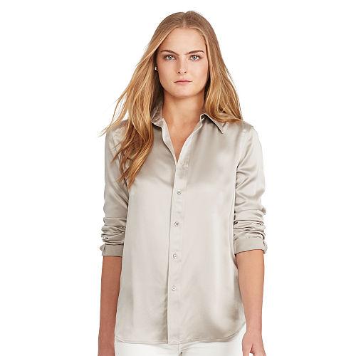 Polo Ralph Lauren Silk Charmeuse Shirt Silver Taupe