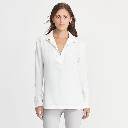 Ralph Lauren Lauren Collared Crepe Tunic Antique Ivory