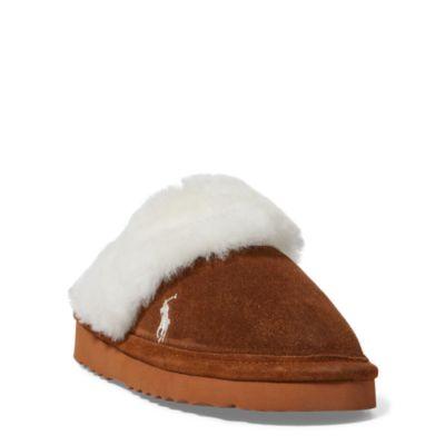Ralph Lauren Charlotte Suede Slipper Snuff Suede W/ Cream Pp