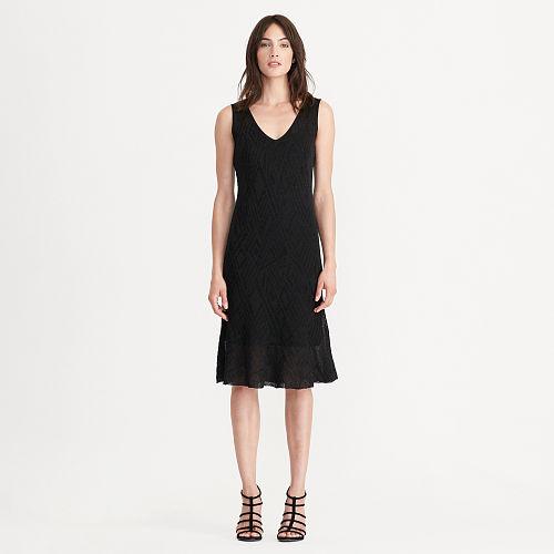 Ralph Lauren Lauren Geometric Ruffled Knit Dress Black/black