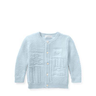 Ralph Lauren Contrast-knit Cotton Cardigan Beryl Blue 24m