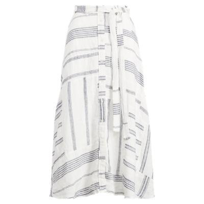 Ralph Lauren Patchwork Linen Skirt Cream/indigo Stripe
