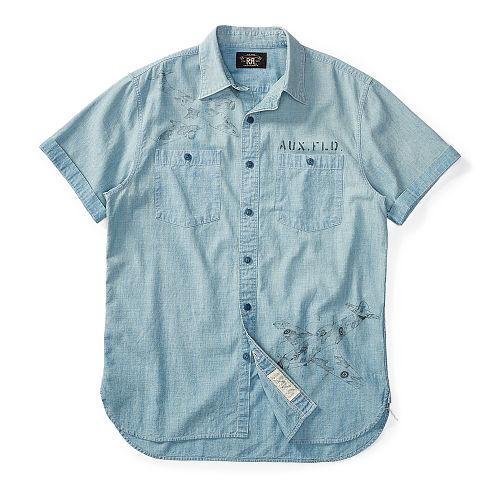 Ralph Lauren Rrl Slim Cotton Chambray Shirt Rl 887 Light Indigo