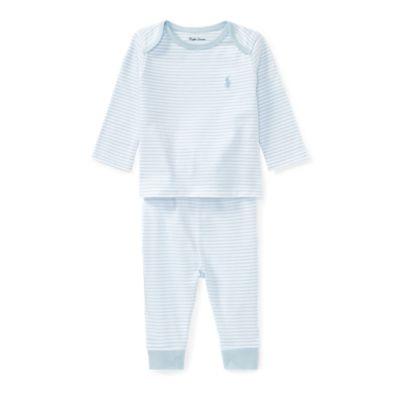 Ralph Lauren Cotton Top & Legging Set Beryl Blue/white 9m
