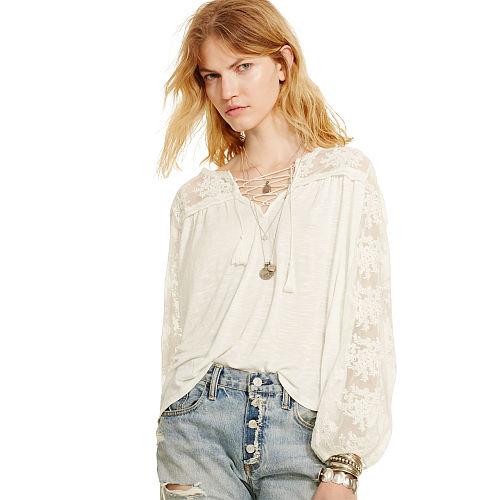 Ralph Lauren Denim & Supply Sheer-trim Embroidered Top Antique Cream