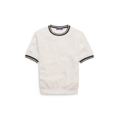Ralph Lauren Cotton Mesh Crewneck Sweater Cream W/ Black