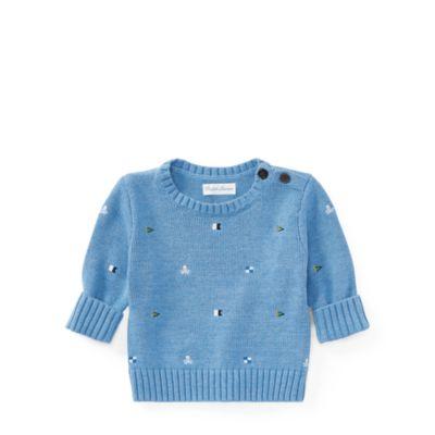 Ralph Lauren Embroidered Cotton Sweater Soft Royal Heather 6m