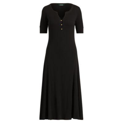Ralph Lauren Waffle-knit Cotton Midi Dress Polo Black