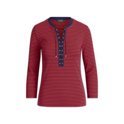 Ralph Lauren Striped Lace-up Cotton Top Navy/crimson Sp