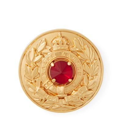 Ralph Lauren Crest Crystal Brooch Gold/red
