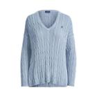 Ralph Lauren Cable Cotton V-neck Sweater Chambray