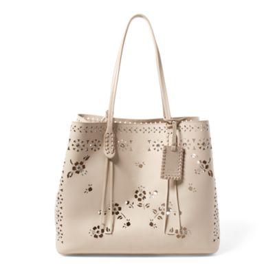 Ralph Lauren Laser-cut Floral Leather Tote Bone
