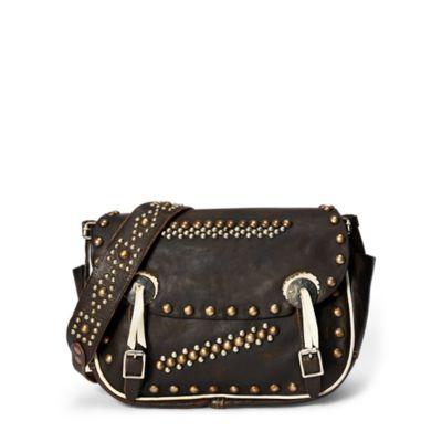 Ralph Lauren Studded Leather Saddle Bag Vintage Black