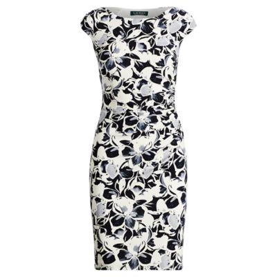 Ralph Lauren Ruched Floral Jersey Dress Lighthouse Navy-grey