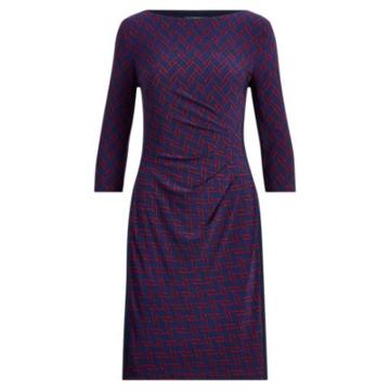 Ralph Lauren Print Stretch Jersey Dress Lh Navy/vibrant Garnet 2p