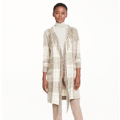 Ralph Lauren Lauren Plaid Fringe-trimmed Cardigan Grey Multi