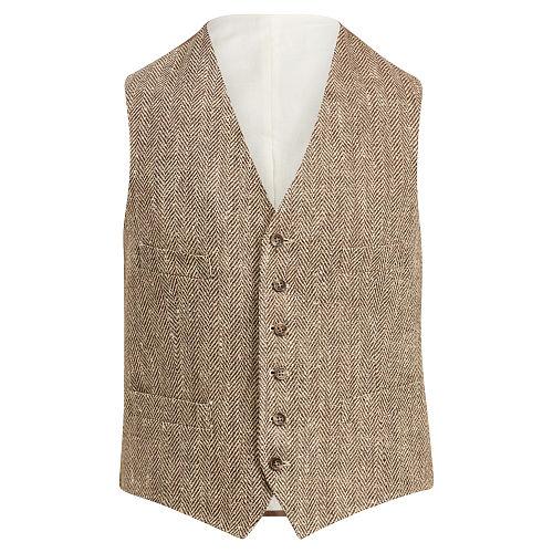 Polo Ralph Lauren Slub Herringbone Vest Brown And Tan