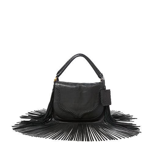 Polo Ralph Lauren Fringed Leather Saddle Bag Black