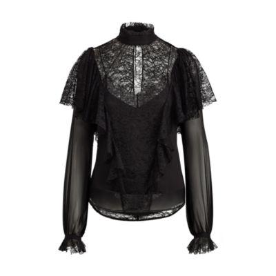 Ralph Lauren Lace Silk Chiffon Blouse Black