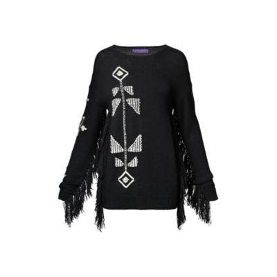 Ralph Lauren Fringed Silk-blend Sweater Black/vanilla