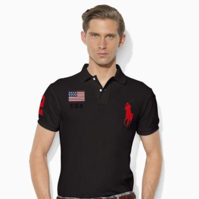 Ralph Lauren Custom Slim Fit Mesh Polo Polo Black/rl 2000 Red