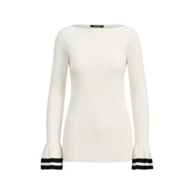 Ralph Lauren Striped Ruffled-cuff Sweater Cream/polo Black Mp