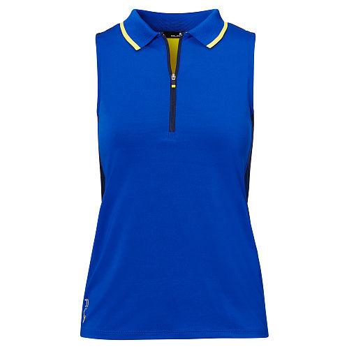 Ralph Lauren Golf Jersey Racerback Mockneck Top Sapphire/yellow