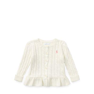 Ralph Lauren Cable Cotton Peplum Cardigan Warm White 3m