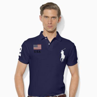 Ralph Lauren Custom Slim Fit Mesh Polo Newport Navy/white