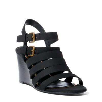 Ralph Lauren Aleigh Nubuck Wedge Sandal Black
