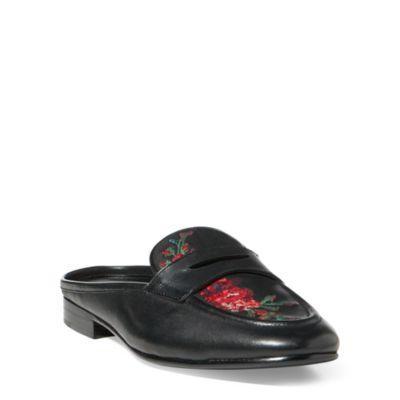 Ralph Lauren Ashlyn Embroidered Mule Loafer Black