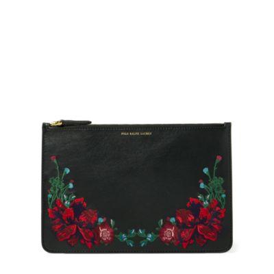 Ralph Lauren Embroidered Leather Pouch Black