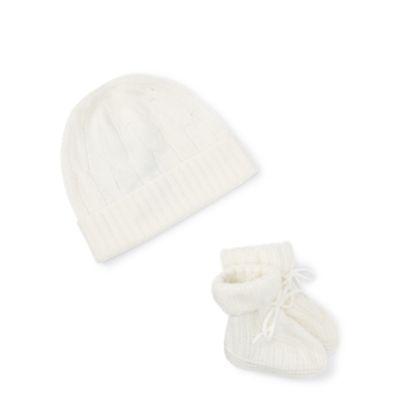 Ralph Lauren Cashmere Hat & Booties Set Warm White 6-9m