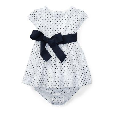 Ralph Lauren Dotted Cotton Dress & Bloomer White/navy 12m