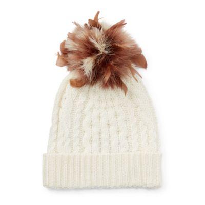 Ralph Lauren Feather-trim Cable Wool Hat Collection Cream