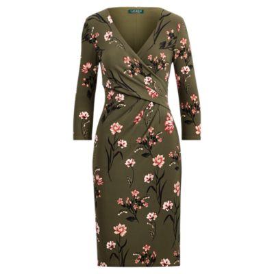 Ralph Lauren Surplice Jersey Dress Admiral Green/blush/multi