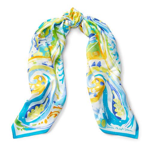 Ralph Lauren Lauren Sicily Paisley Silk Scarf Classic Cyan