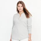 Ralph Lauren Lauren Woman Cotton Half-zip Shirt Platinum Heather