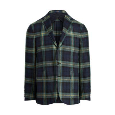 Ralph Lauren Morgan Tartan Linen Sport Coat Dk Green And Yellow
