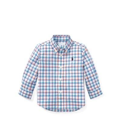 Ralph Lauren Plaid Stretch Cotton Shirt Orange Multi 6m