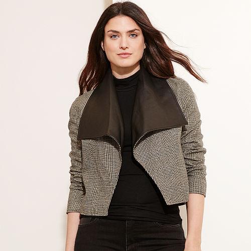 Ralph Lauren Lauren Woman Glen Plaid Wool Jacket Black/cream