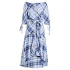 Ralph Lauren Plaid Off-the-shoulder Dress Blue Multi