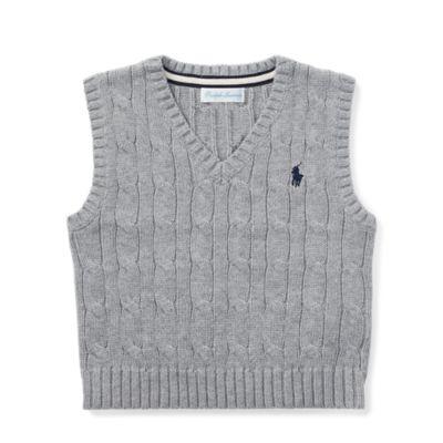 Ralph Lauren Cable-knit Cotton Sweater Vest Andover Heather 18m