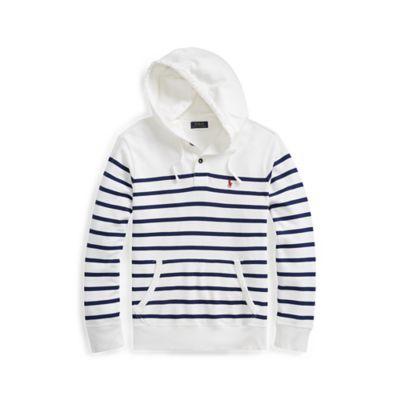 Ralph Lauren Striped Cotton Terry Hoodie White/deep Atlantic