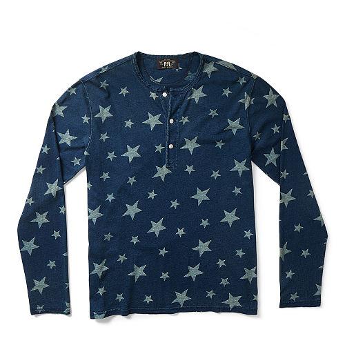 Ralph Lauren Rrl Indigo Cotton Jersey Henley Rinsed Blue Indigo