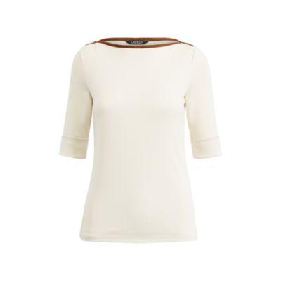 Ralph Lauren Faux-suede-trim Boatneck Top Natural Sp